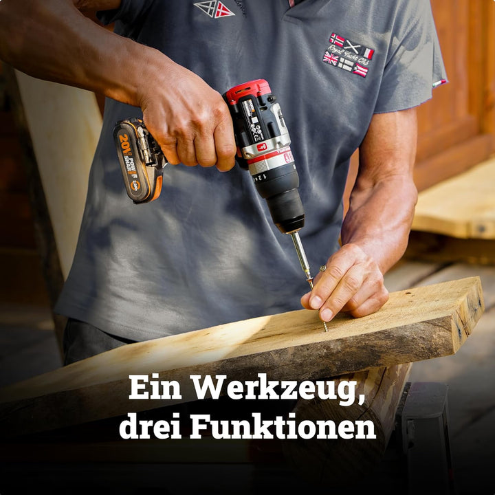 WORX WX354 Akku Schlagbohrhammer 20V - bürstenloser Motor - 18 Drehmomenteinstellung + Bohren & Hamm
