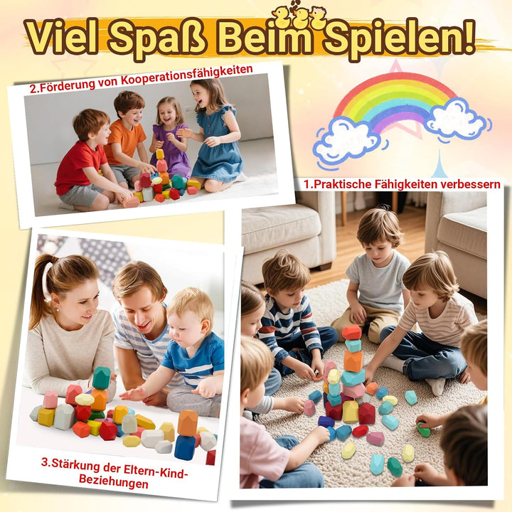 RunHero 39 Stück Stapelsteine Balanciersteine Montessori Holz Bauklötze Spielzeug für Kinder Stapelt
