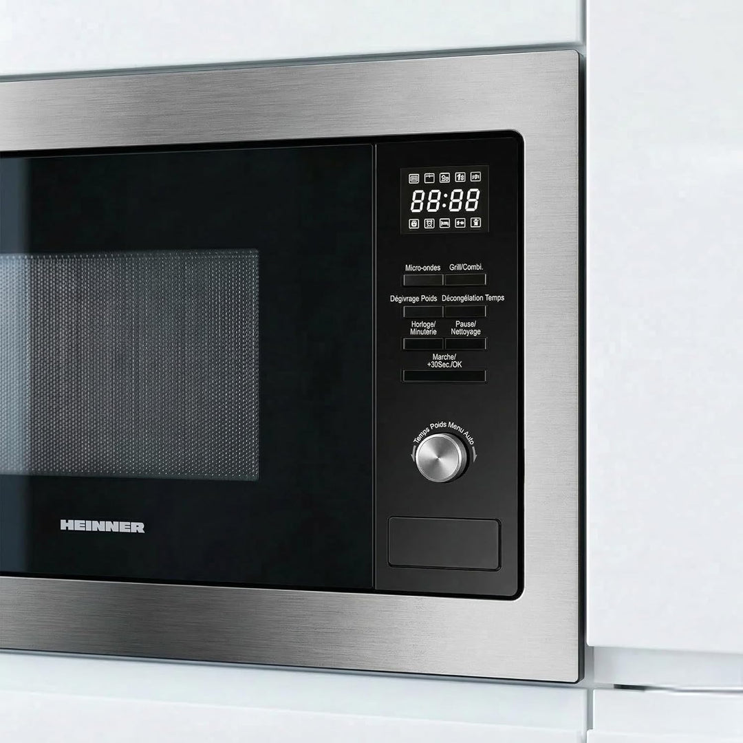 HEINNER HMW-MDBI25GDIX Einbau-Mikrowellenofen mit Digitalsteuerung und 1000W Grill (Edelstahl) – Ink