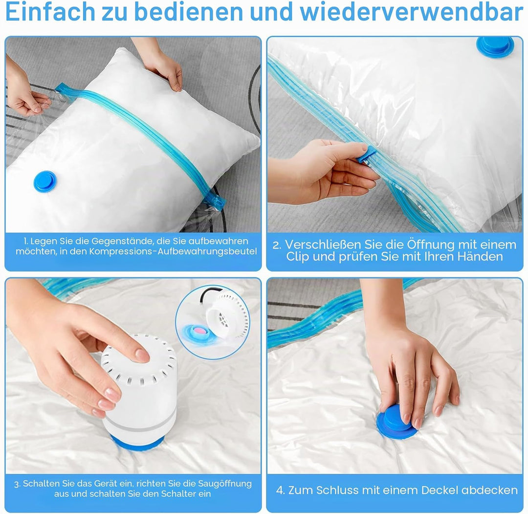 Vakuumbeutel für Kleidung mit Elektrischer Luftpumpe, Vakuumbeutel 12 Stück 3 x Jumbo, 3 x Gross, 3