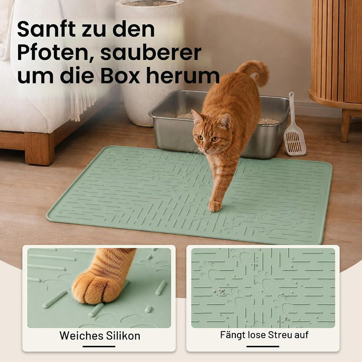 OHMO Katzenklo Matte aus Premium-Silikon 60x40cm, wasserdicht und BPA-frei Katzentoilettenmatte, ein