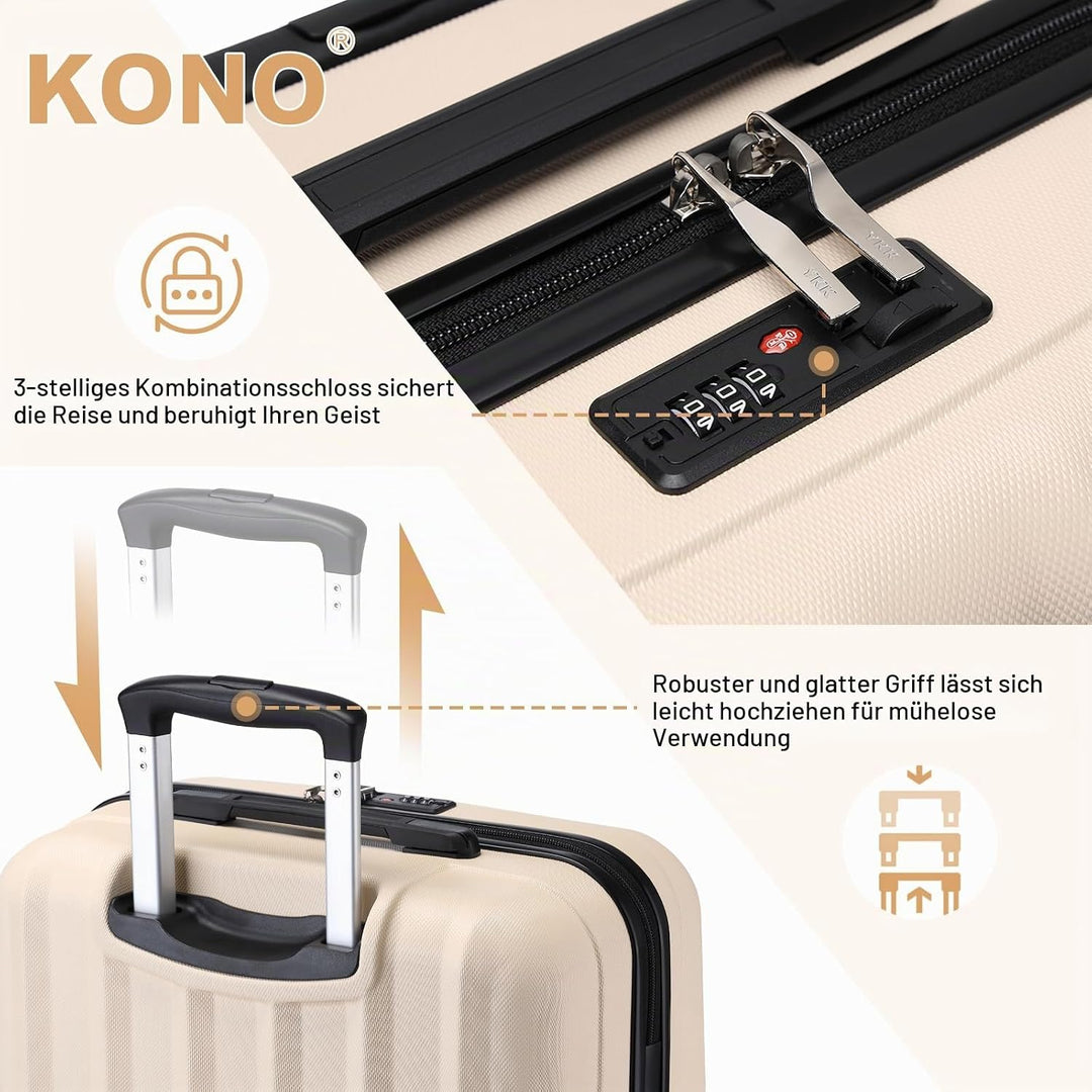 Kono Zwillingsrollen Hartschale ABS Koffer Trolley Reisekoffer Rollkoffer Handgepäck (Beige, M) Beig