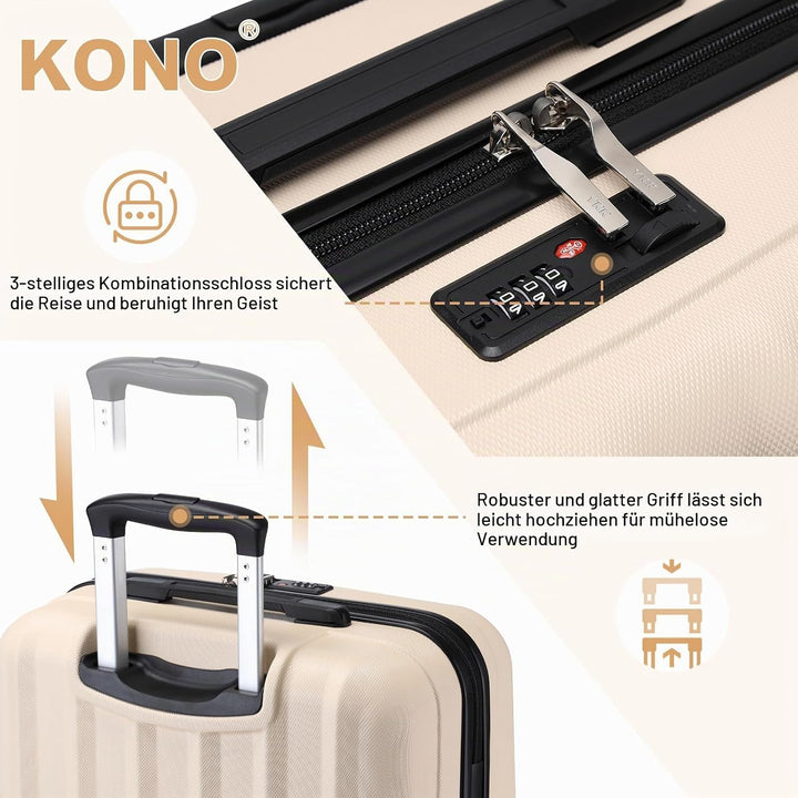 Kono Zwillingsrollen Hartschale ABS Koffer Trolley Reisekoffer Rollkoffer Handgepäck (Beige, M) Beig