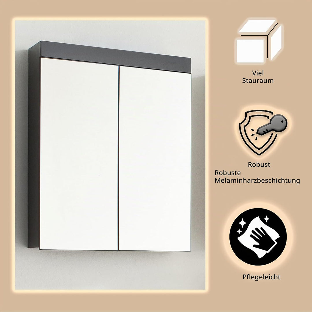 trendteam smart living - Spiegelschrank inkl. Beleuchtung - Bad - Amanda - Aufbaumass (BxHxT) 60 x 7