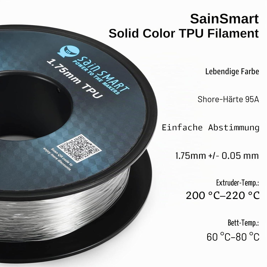 SainSmart TPU 3D-Drucker Filament, 1,75 mm, 0,8 kg, klar transparent, transparent