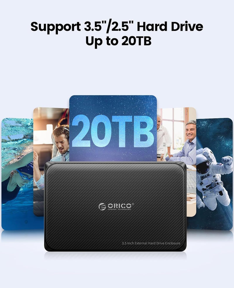 ORICO Festplattengehäuse 3,5 Zoll, USB 3.0 Werkzeugloses Externes Gehäuse für 3,5, 2,5 Zoll SATA HDD