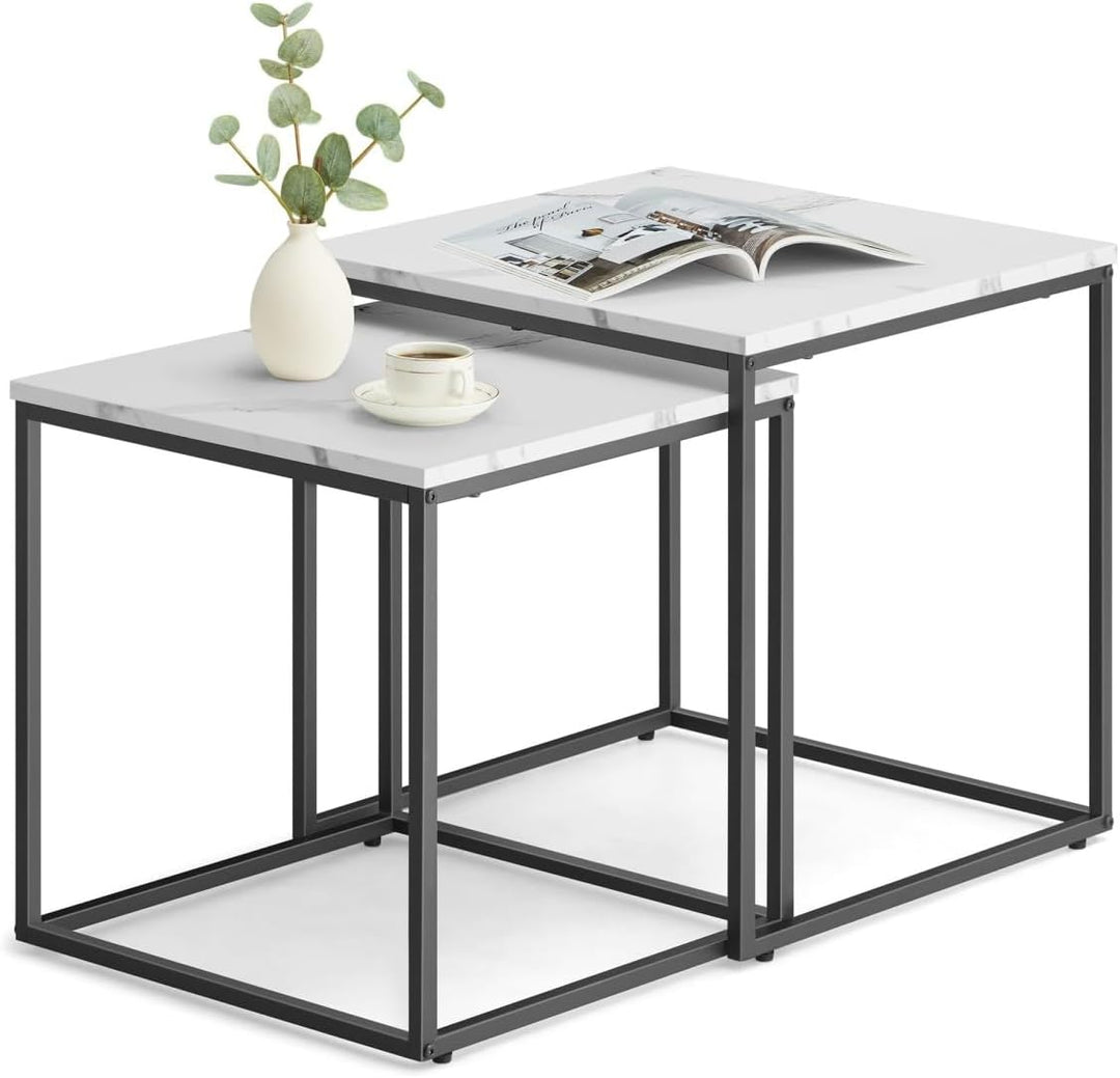 NMK HOME 2er Set Couchtische – Quadratisch – Marmor Weiss Schwarz – Industrial Design – platzsparend