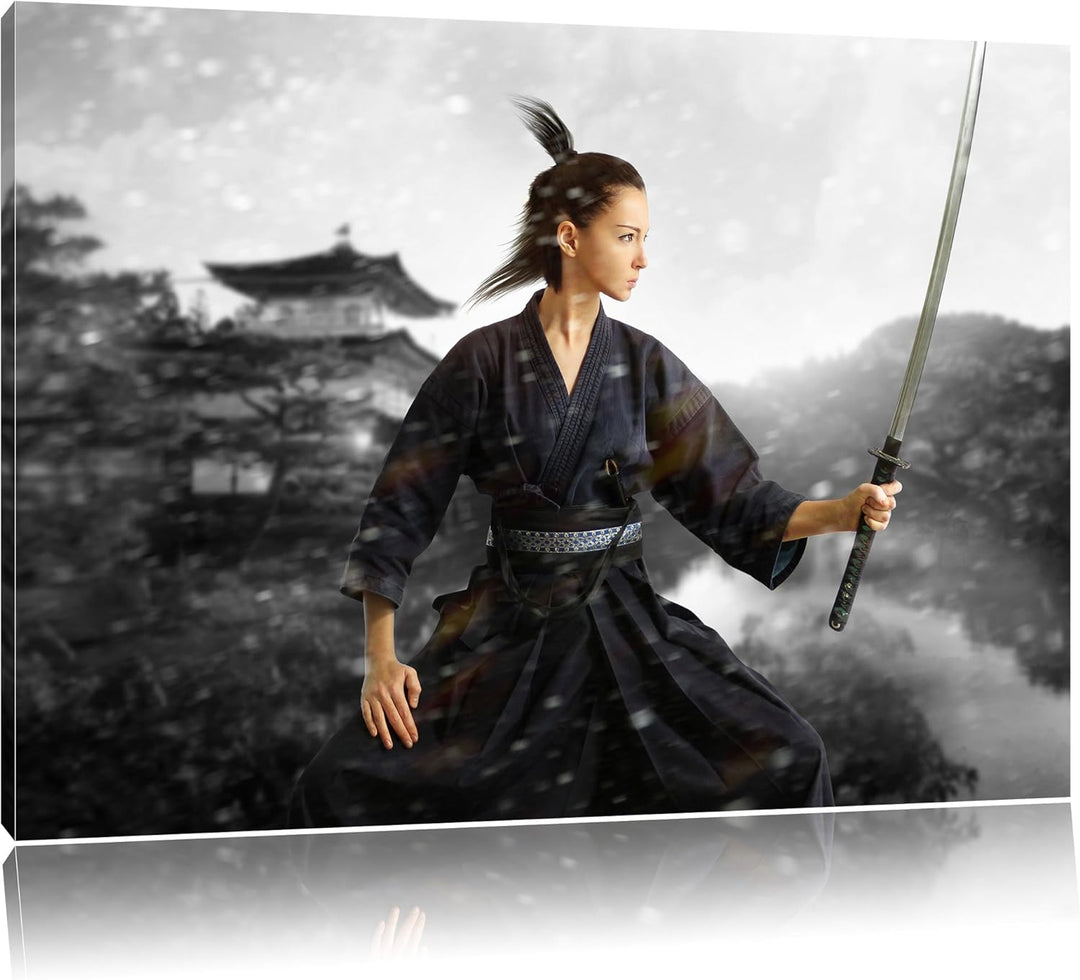 Pixxprint Samurai-Kriegerin als Leinwandbild/Grösse: 100x70 cm/Wandbild/Kunstdruck/fertig bespannt,