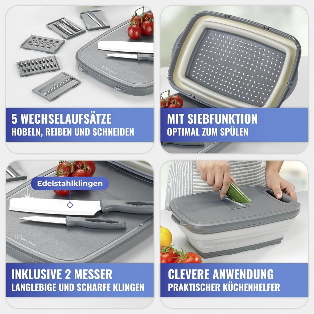 Maximex Multifunktionaler Küchenhelfer, vielseitig einsetzbar, 10 Funktionen, Schneidebrett, Korb un