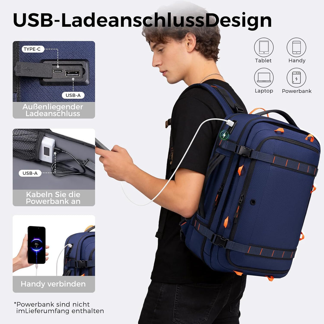 Fenree.geer Reiserucksack, Handgepäck Rucksack, Laptop Rucksack für 18.4 Zoll, Erweiterbar 49 L auf