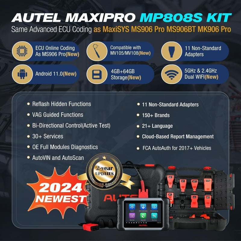 Autel MaxiPRO MP808S KIT [2 Jahre Kostenlose Updates und Vollständige Adapter], 2024 Superschnelle A