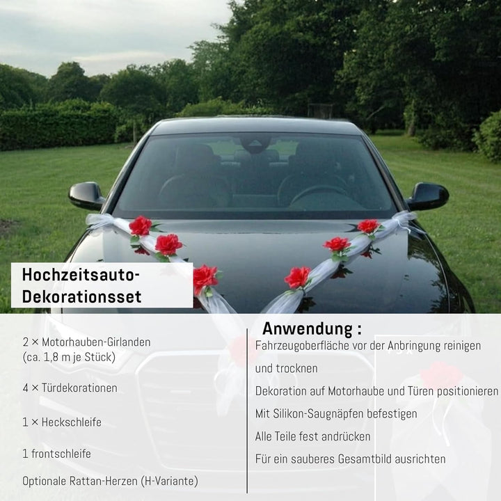 Organza M + Schleife Auto Schmuck Braut Paar Rose Deko Dekoration Autoschmuck Hochzeit Car Auto Wedd