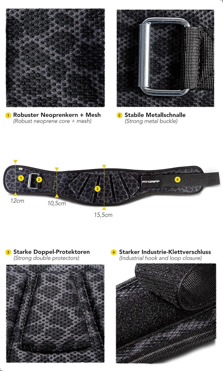 FITGRIFF® Gewichthebergürtel V1 - Fitness-Gürtel für Bodybuilding, Krafttraining, Gewichtheben und C
