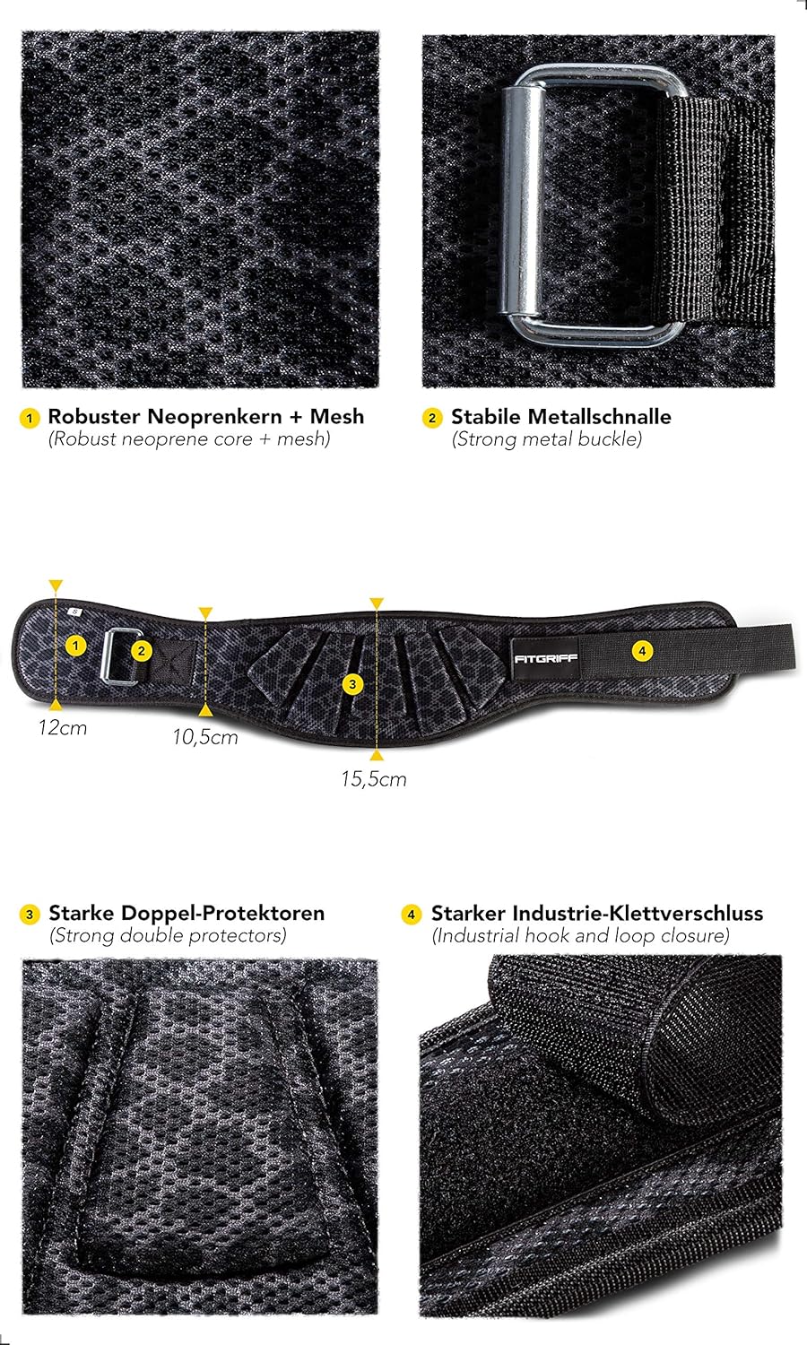 FITGRIFF® Gewichthebergürtel V1 - Fitness-Gürtel für Bodybuilding, Krafttraining, Gewichtheben und C