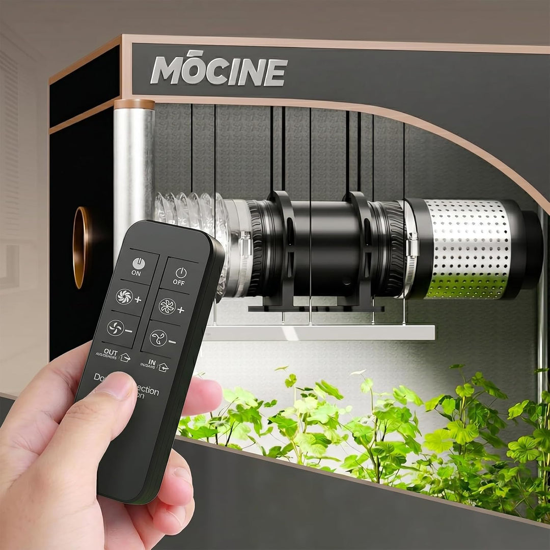 MOCINE 100mm Rohrventilator mit Montagebasis, 433Hz Fernbedienung, zweiseitige Abluft, 6 Stufen, DC-