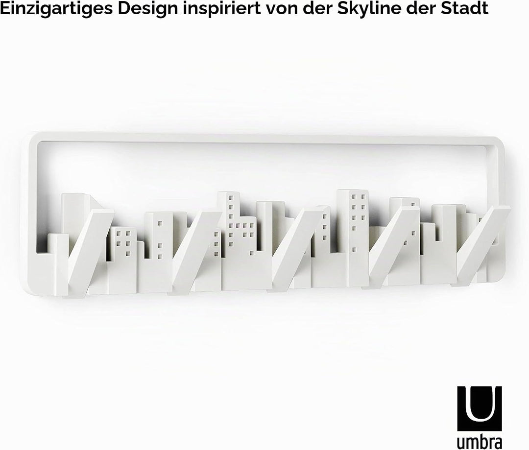 Umbra Skyline Garderobenhaken - Moderne und Platzsparende Garderobenleiste mit 5 Beweglichen Haken f