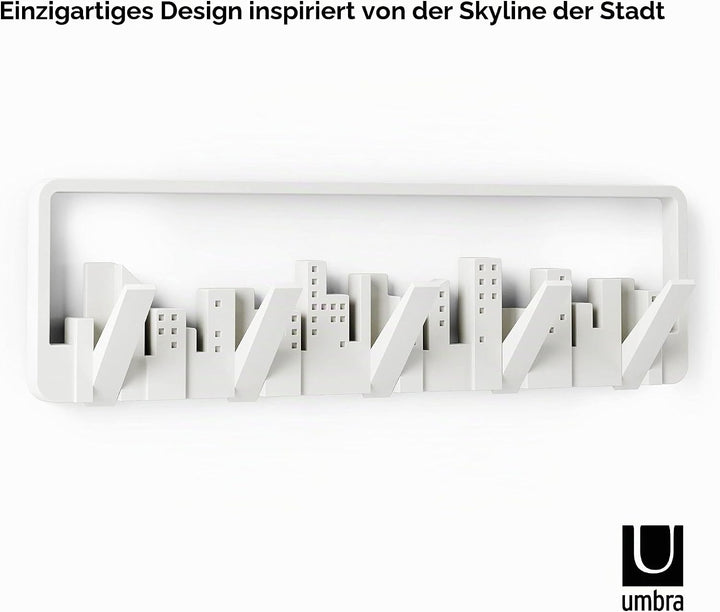Umbra Skyline Garderobenhaken - Moderne und Platzsparende Garderobenleiste mit 5 Beweglichen Haken f