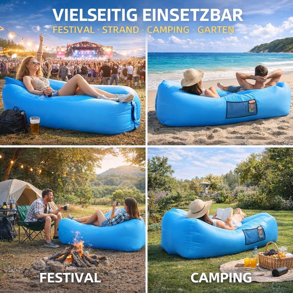 AngLink Luftsofa, 2022 Neu Kissenentwurf Wasserdichtes Aufblasbares Sofa Air Lounger mit 2 Lufteinla