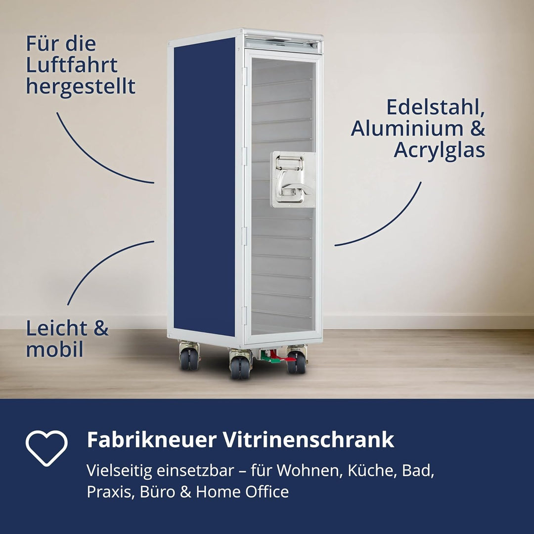 VanDeBord Airline Trolley Uni Neu Airlineblau mit Glastür, Original Flugzeugtrolley, Flugzeug Servie