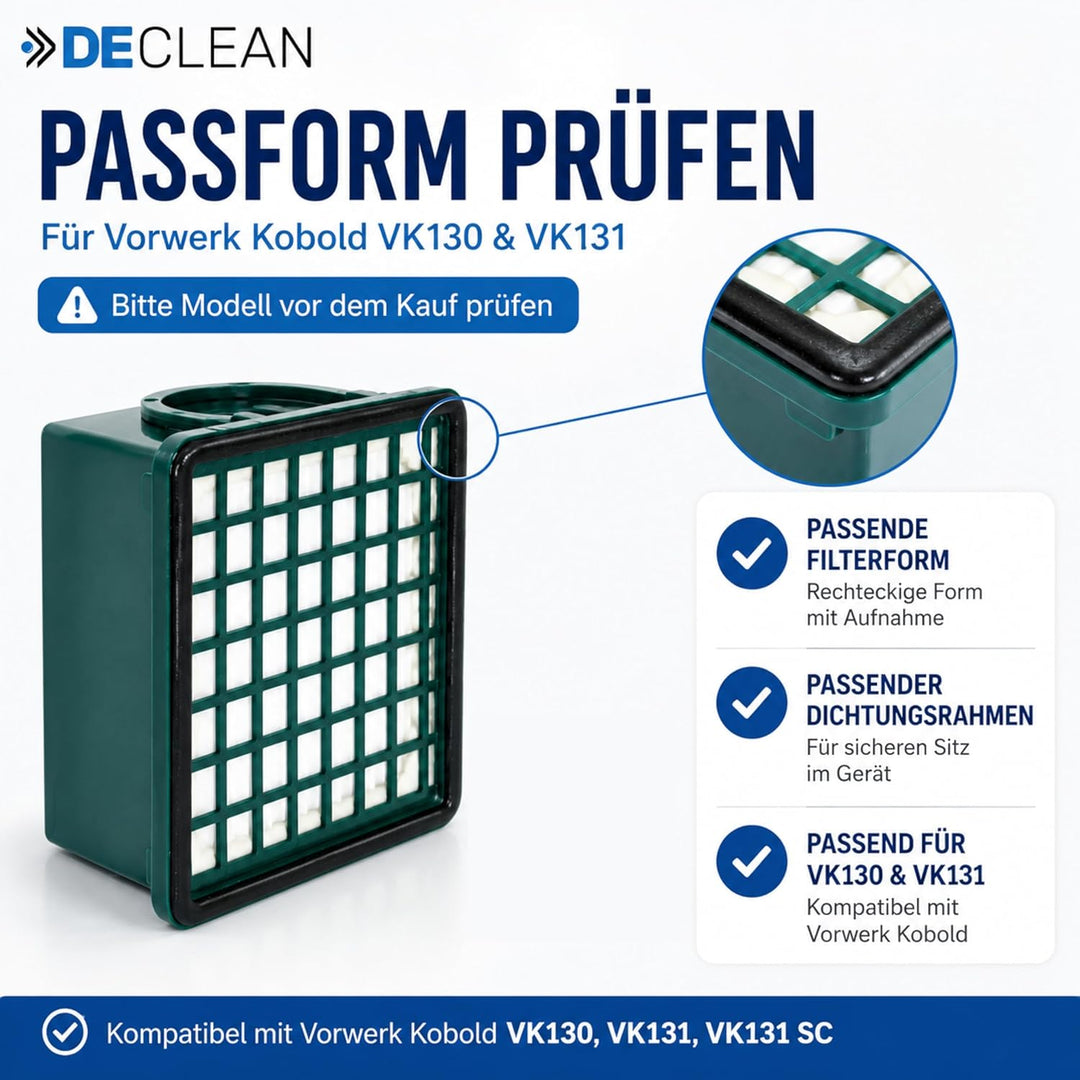 DeClean 2 x HEPA-Filter, 2 x Aktiv-Geruchsfilter Motorfilter kompatibel mit Vorwerk Kobold VK 130 13