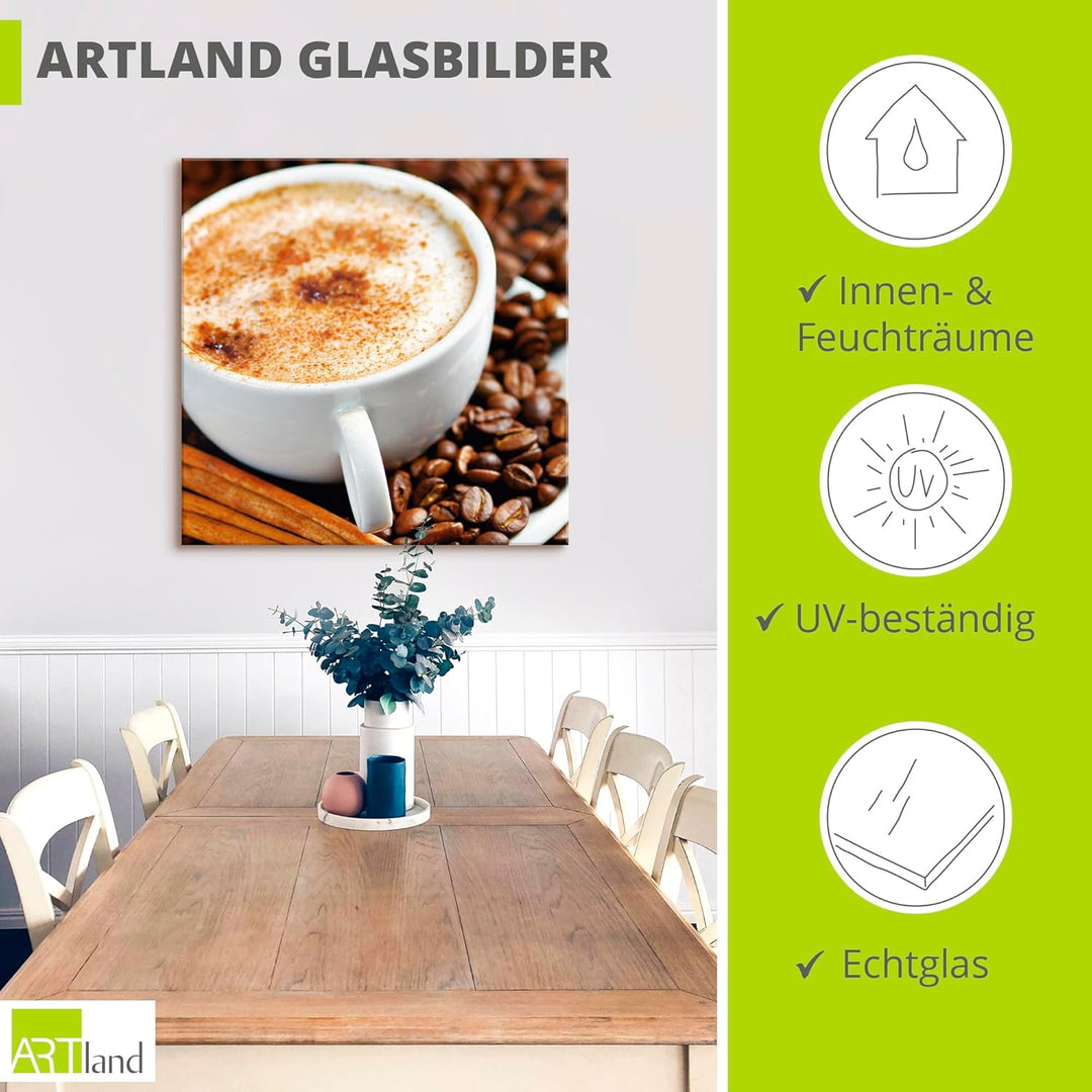 ARTland Glasbilder Wandbild Glas Bild einteilig 50x50 cm Quadratisch Kaffee Cafe Coffee Cappuccino K