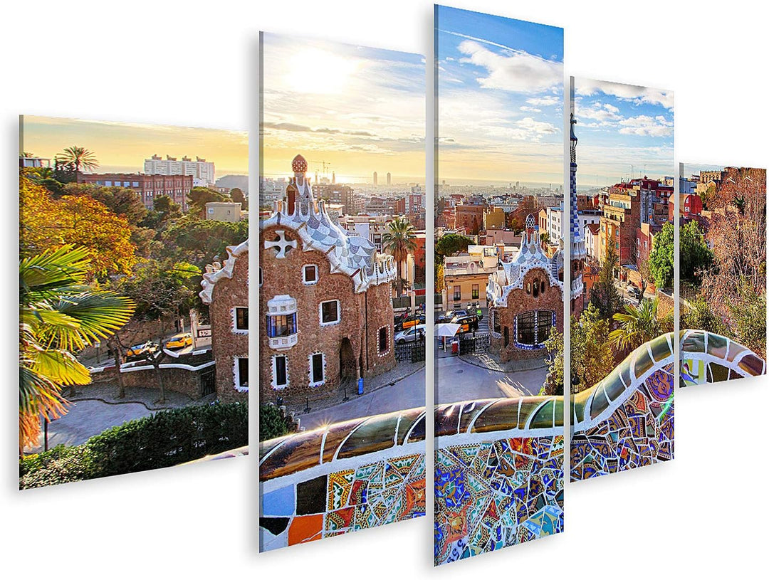 islandburner Bild auf Leinwand Barcelona Park Guell Spanien Bilder Wandbilder Poster Leinwand 170x80