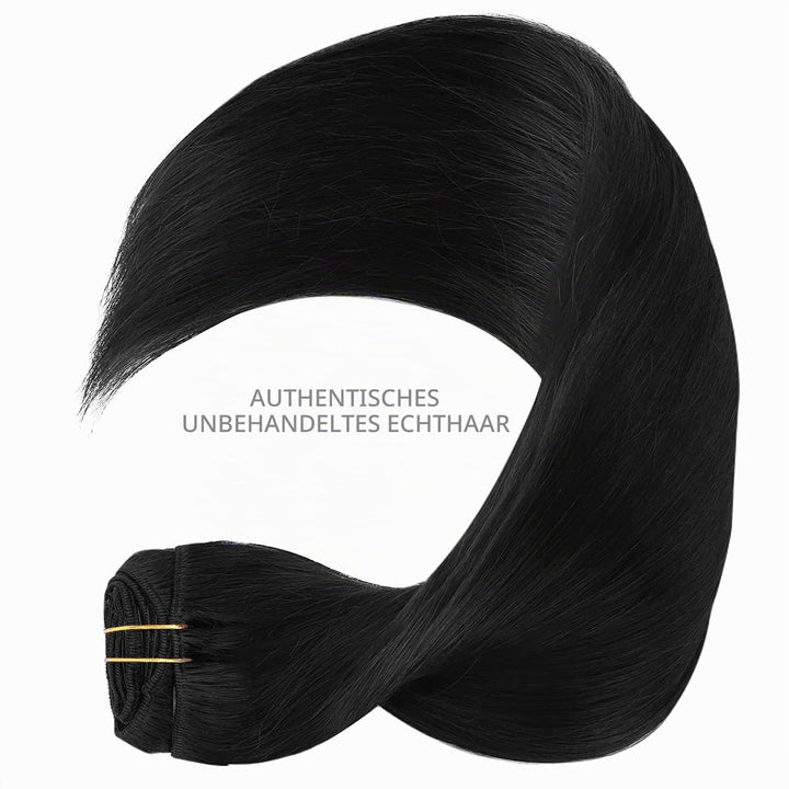 WENNALIFE Clip In Extensions Echthaar, 150g 60cm 9pcs Tief Schwarz Clip In Extensions Hair Extension
