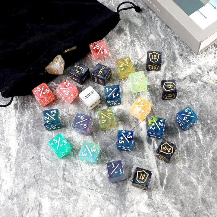80 Stück MTG Würfelzähler Set, D6 D20 Dice, MTG-Commander Würfel-Set | AbilityKeyword Zähler, Schild