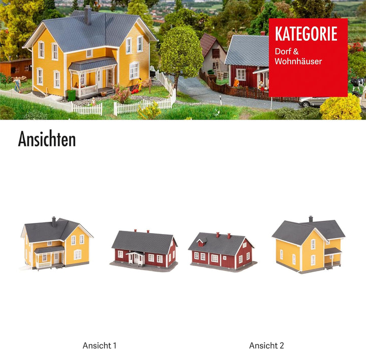 FALLER 2 Schwedenhäuser Modellbausatz mit 151 Einzelteilen 154 x 115 x 110 mm, 138 x 95 x 75 mm I Mo