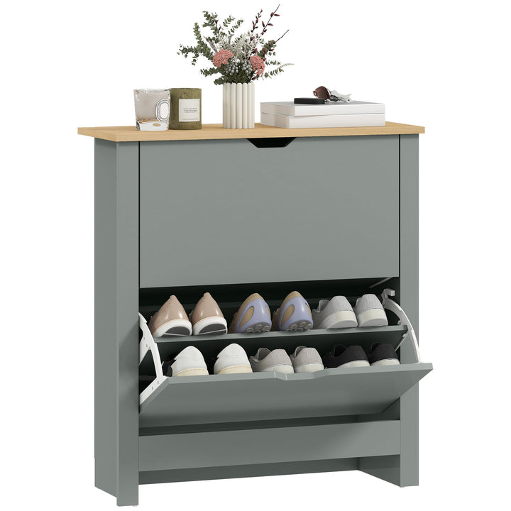 HOMCOM Schuhschrank mit 2 Klappen Schmal 72 x 26 x 80 cm Hellgrau Hellgrau 2 Klappen, Hellgrau 2 Kla