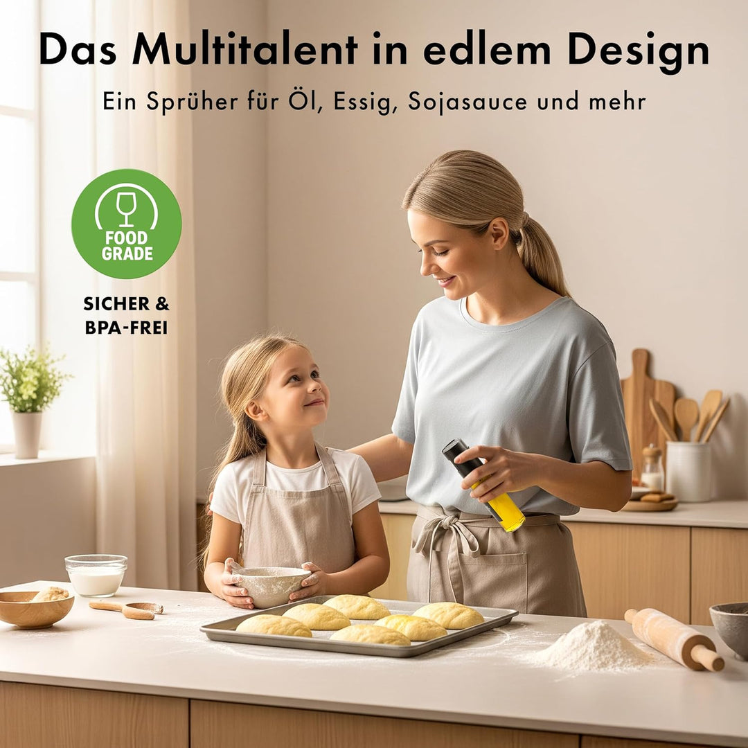 Ölsprüher 2er Set - Hochwertige Öl-Sprühflasche aus Edelstahl & Glas, für gesundes Kochen I Sprüher