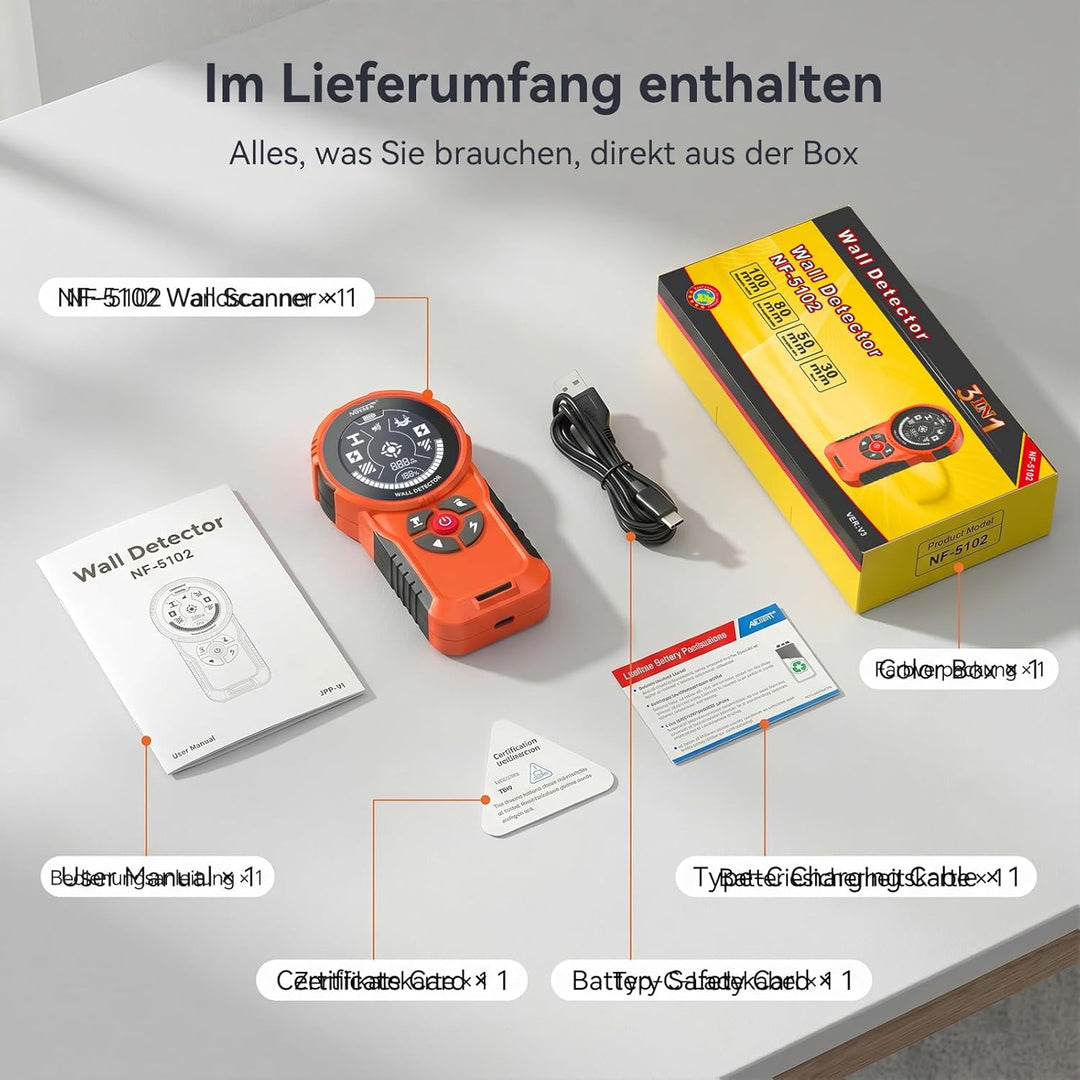 NOYAFA Leitungssuchgerät Ortungsgerät Leitungsfinder, Wiederaufladbar, HD-LCD-Display, für Metall, H