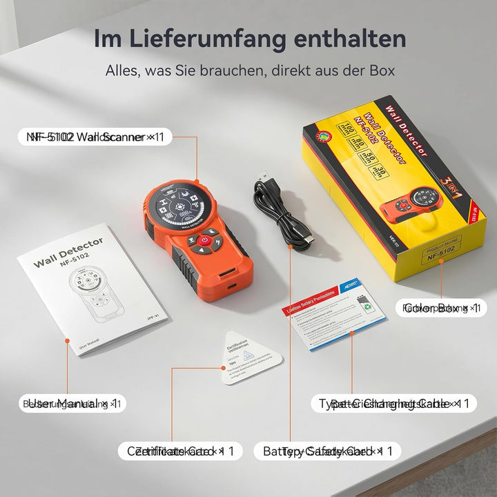 NOYAFA Leitungssuchgerät Ortungsgerät Leitungsfinder, Wiederaufladbar, HD-LCD-Display, für Metall, H