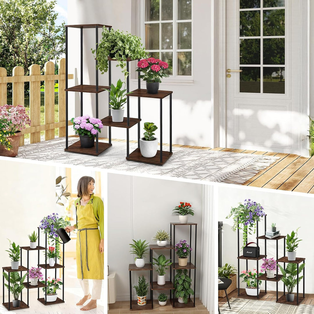 Blumenständer für Innenbereich & Balkon | Platzsparender Pflanzenständer mit mehreren Ebenen, Holzop