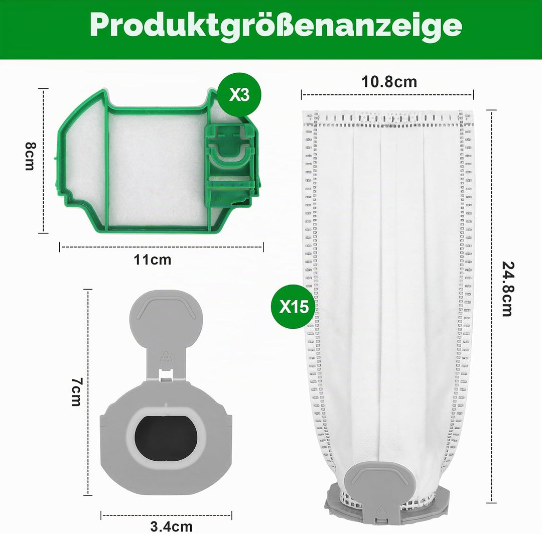 15 Stück Staubsaugerbeutel für Kobold VK7 FP7 Premium Filtertüten Staubsauger Akku Beutel,mit 3 Moto