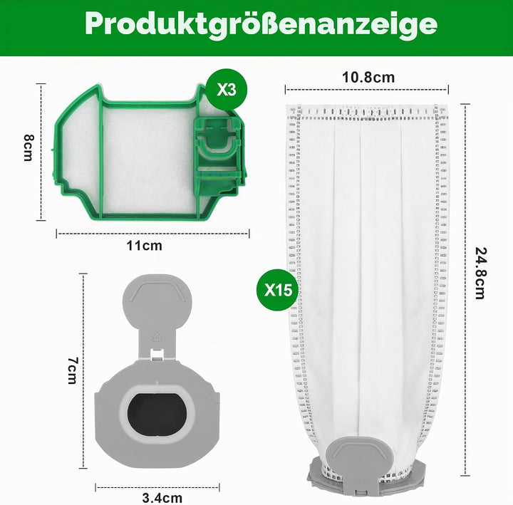 15 Stück Staubsaugerbeutel für Kobold VK7 FP7 Premium Filtertüten Staubsauger Akku Beutel,mit 3 Moto