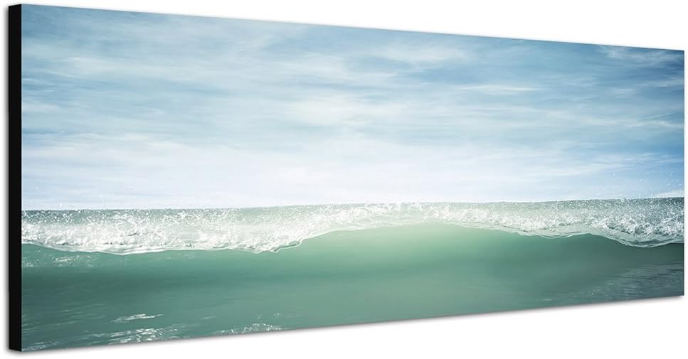 Paul Sinus Art Panoramabild auf Leinwand und Keilrahmen 150x50cm Meer Wellen Horizont Himmel Vintage