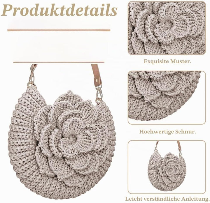 FREEBLOSS Häkeltaschen-Set für Anfänger mit Schritt-für-Schritt-Videos Stricktasche mit Blumen