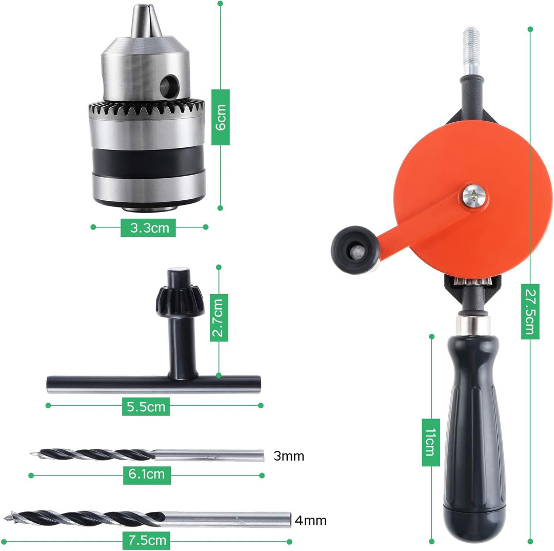 HSEAMALL Handbohrmaschine Manuelle Kurbelbohrmaschine 3/8 Zoll (1,5-10 mm) Kapazität Doppelritzel Bo