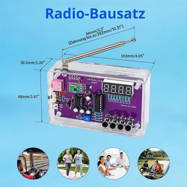 FM-Radio-Set, Löt-Übungssets, DIY-Elektronik-Lötset, Radio-Modul-Empfänger-Kit 87–108 MHz (mit Gehäu