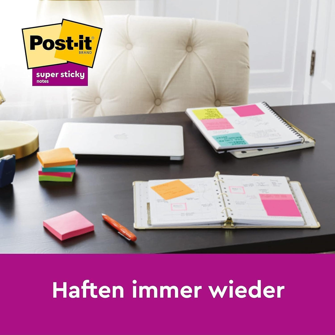 Post-it Super Sticky Notes, Packung mit 24 Blöcken, 90 Blatt pro Block, 76 mm x 76 mm, Farben: Grün,