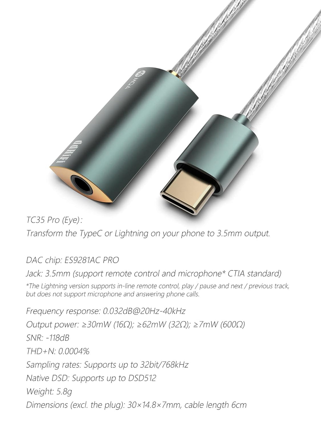 DD ddHiFi TC35 PRO Eye MQA ES9281AC DSD512 32Bit/768kHz DAC & AMP Dongle Typ C/iOS auf 3,5 mm (Eye i