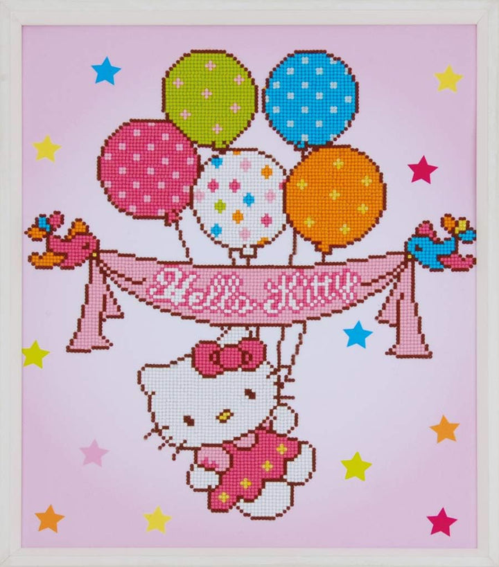 Vervaco 5413480782932 Hello Kitty & Luftballons Diamanten Malerei, Acrylic, mehrfarbig, ca. 37 x 44