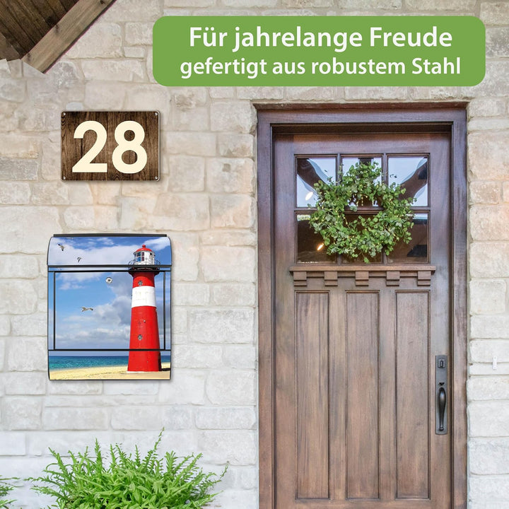 banjado® Design Briefkasten mit Motiv Leuchtturm Westkapelle 39x47x14cm &amp; 2 Schlüssel - Briefkasten