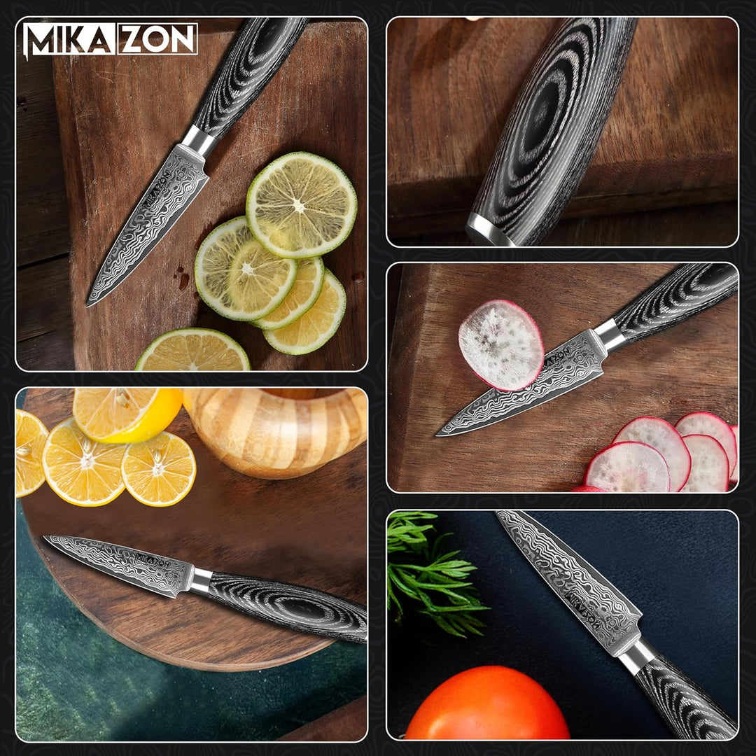 Damast Schälmesser - Präzises 8.5 cm Obst- und Gemüsemesser mit 67-lagiger Stahlkonstruktion und Pak