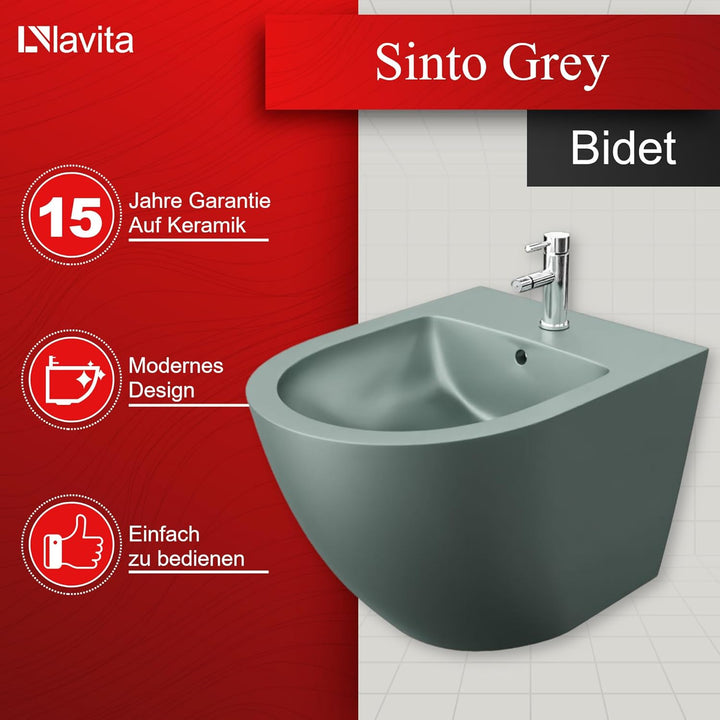 LAVITA Universal Wand-Bidet Sinto Grey mit Hahnloch und Überlaufschutz aus Keramik Sitzwaschbecken z