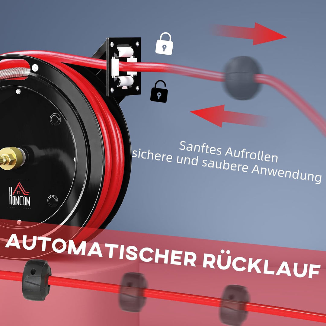 HOMCOM Automatik Druckluftschlauchtrommel 15m+1m Druckluftschlauch mit 1/4' Anschluss, 9,5 x 15,8 mm