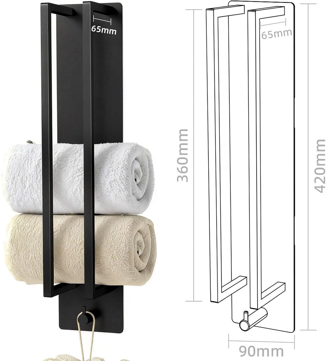 Handtuchhalter Schwarz Ohne Bohren,Gästehandtuchhalter Selbstklebend Handtuchstange Edelstahl Badetu