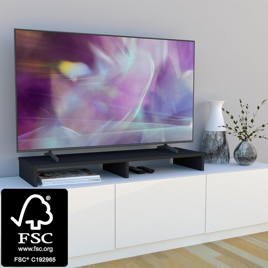 Henor Monitorständer TV-Bildschirmerhöhung in FSC® Holz 100 x 26.5 x 12 cm. Unterstützt 90 kg Graphi