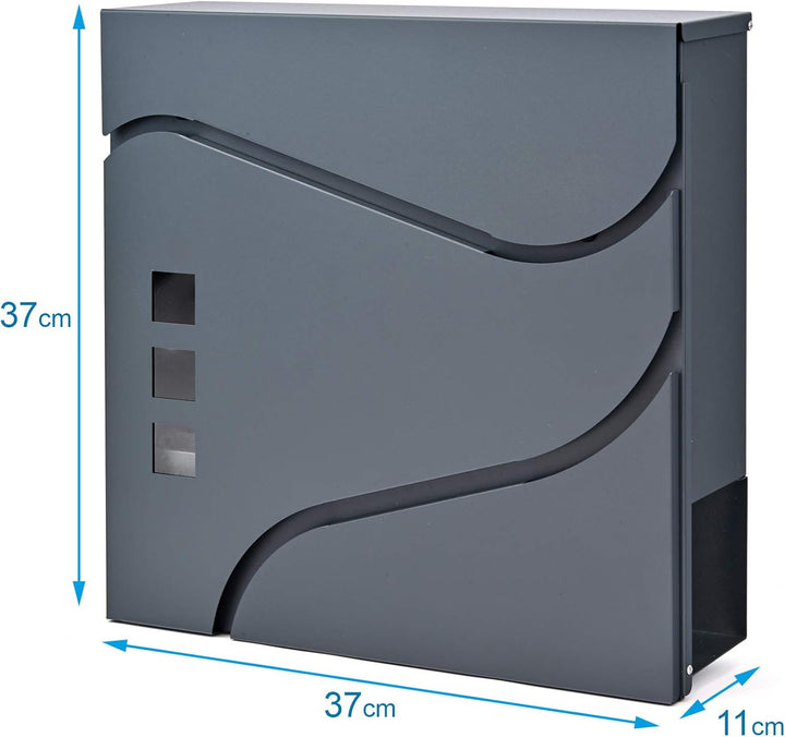 VERDA Briefkasten mit Zeitungsfach und 3 Sichtfenster, 2X Schlüssel, Postkasten Designer Wandbriefka